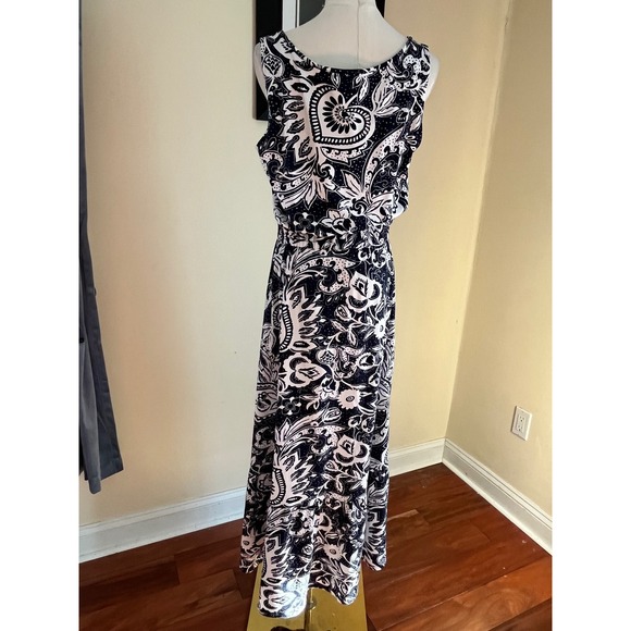Talbots Navy White Paisley Floral Cotton Modal Maxi Dress Size M - Picture 9 of 9